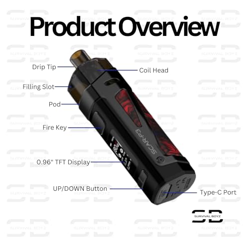 Smok Scar P3 Vape Kit [Red Wood] - Available In 8 Colours - Type-C Fast Charge, Built-In 2000Mah Battery, 80W, IP67 Waterproof, IQ-80 Chip - Compatible With Rpm 2 Pods And Coils - No Nicotine - 7
