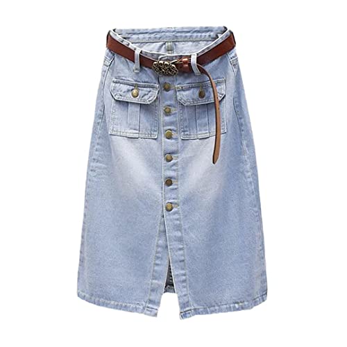 Jupe trapèze denim bleu clair femme grande taille XXXL longue en coton