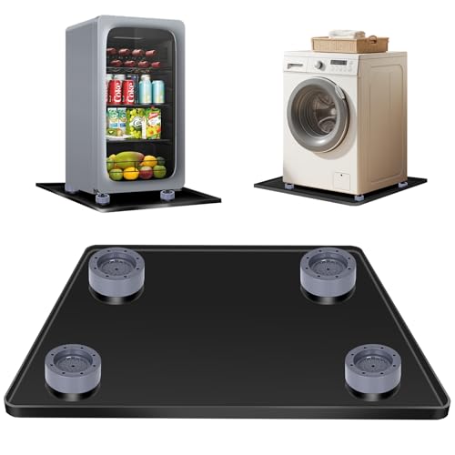 ToLanbbt Mini Fridge Silicone Mat with 4 Base Raisers - 20 x 20 x 0.6 Mini Fridge Drip Tray Under Refrigerator Mat Carpet Floor Protector Leak-Resistant Portable AC Pan for Washing Machine Black
