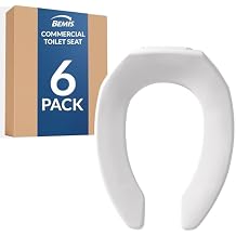 Bemis 6 Pack Commercial Open Front Plastic Toilet Seat, Heavy Duty Industrial Seat Without Lid, Secure Installation for Long Lasting Use, Made in USA, Elongated, White, 1955CT