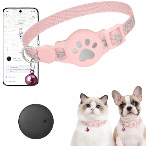 Collier GPS Chat, 2026 Nouveau Traceur GPS Chat Tracker, sans Carte SIM, sans Abonnement Mensuel, Localisation Temps Réel, Imperméable et Durable (Rose)
