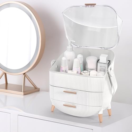 Preppy Makeup Organizers,Skincare Organizer for College Students,Portable Cosmetic Organizer Makeup Caddy for Dorm,Bathroom,Dresser Cosmetic Storage Box. (WHITE) - Image 5