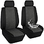 Elantrip 2 PCS Car Seat Covers Waterproof Linen Cloth Breathable Bucket Car Seat Covers Front Protection Airbag Compatible for Cars SUV Truck, Jeep, Black and Gray