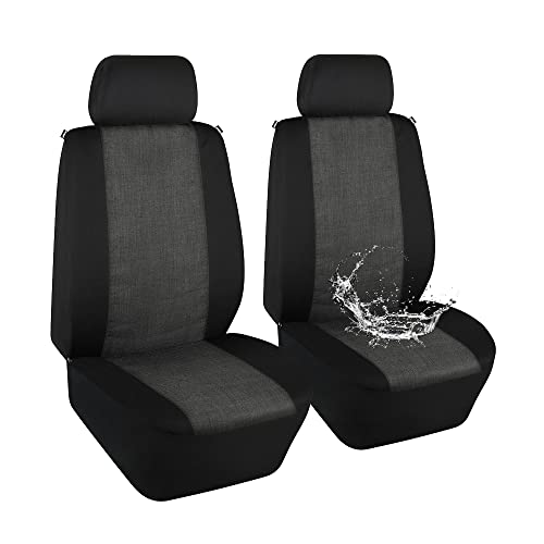 Elantrip 2 PCS Car Seat Covers Waterproof Linen Cloth Breathable Bucket Car Seat Covers Front Protection Airbag Compatible for Cars SUV Truck, Jeep, Black and Gray