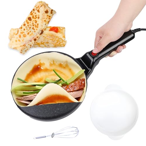 Crepera eléctrica antiadherente, crimpadora de 20,5 cm para envolturas y sándwiches, incluye lavabo y batidor, ideal para panqueques y masa