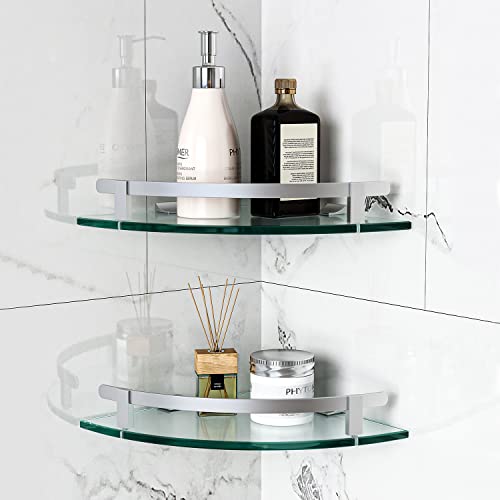 Waklond Bathroom Shelves, Glass Shelf Wall Mounted Tempered Glass Corner Shower Shelf With Aluminum Rail For Bathroom (2 Pack) #TOP2