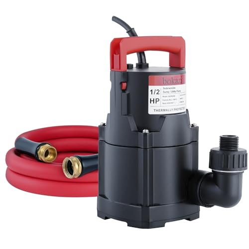 Sump Pump, Submersible Water Pump, 1/2HP Submersible Pump, Water Removal Pump With 10Ft. Garden Hose for Pool Draining, Hot Tub & Basement, Portable Pump with 25ft Long Cord & Garden Hose Adapter