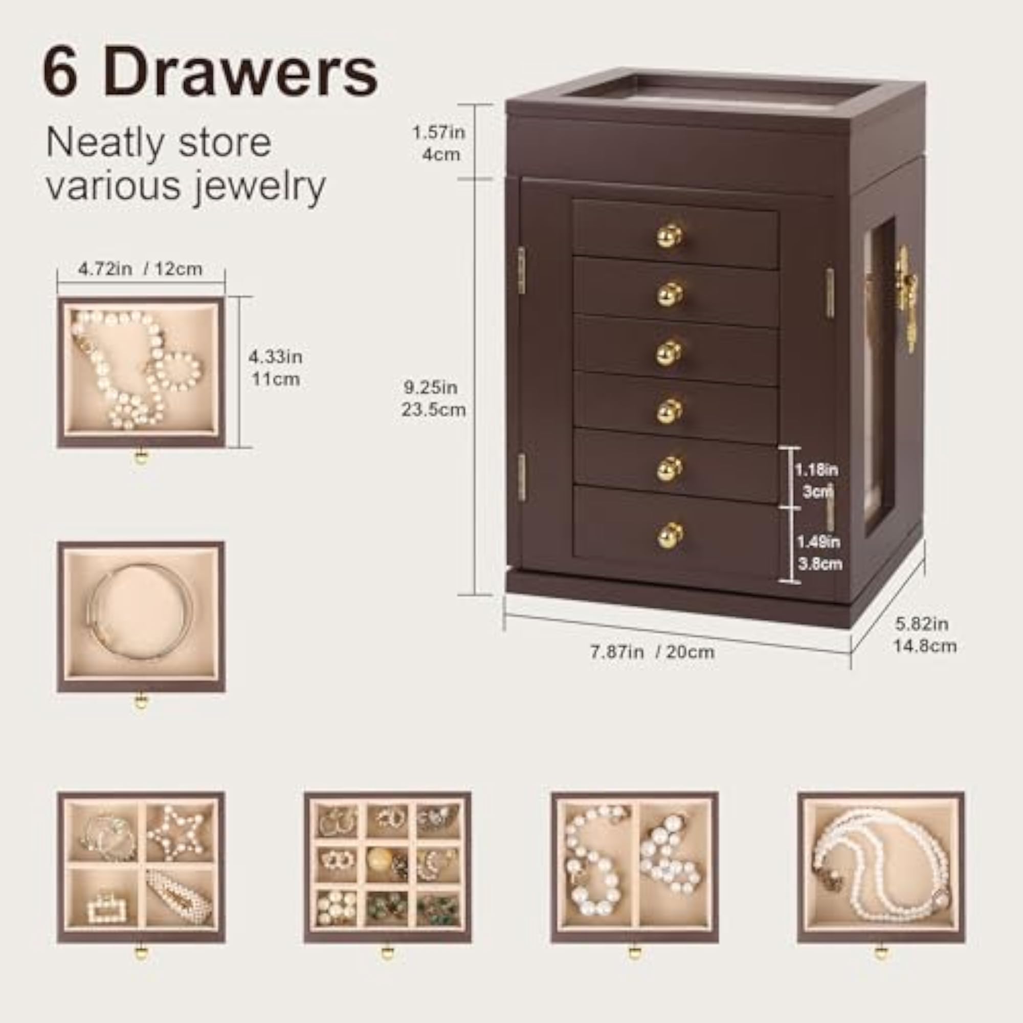 360° Rotating Wooden Jewelry Box for Women