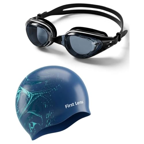 Image of First Lens Swimming Combo Pack with Anti-Fog Goggles, Swimm Cap - Tinted goggle + Aquawave cap
