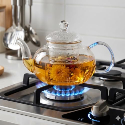 Image of ANKUL 800ml Glass Teapot with Infuser, Borosilicate Glass Tea Kettle for Loose Leaf Tea, Transparent Teapot with Glass Removable Infuser,Microwavable and Stovetop Safe (Ankul - 13)