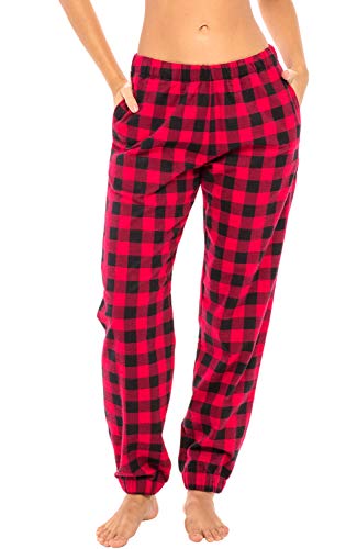 Alexander Del Rossa Women's Flannel Jogger Pajama Pants, Long Cotton Pj Bottoms, 2X Red Buffalo Check Plaid Jogger (A0467Q422X) #TOP25