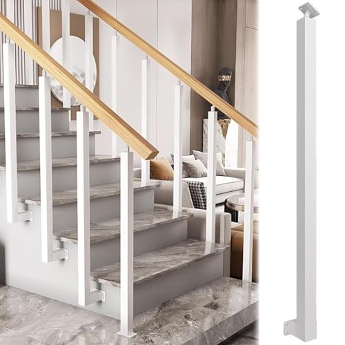 Genérico Pasamanos Cuadrado de Metal Mate para terraza, Porche y barandilla de Escalera, Columna de barandilla de Suelo de 40 cm/15,7 Pulgadas, para Uso en Interiores y Exteriores, Acabado Blanco - 1