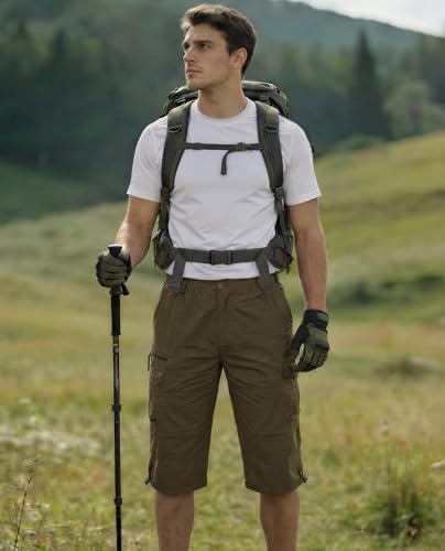 EKLENTSON Mens Capri Pants Workwear Cargo Shorts Below Knee Casual Shorts for Men 3/4 Pants with Multi-Pockets, Army Green, 34 - Thumbnail 3