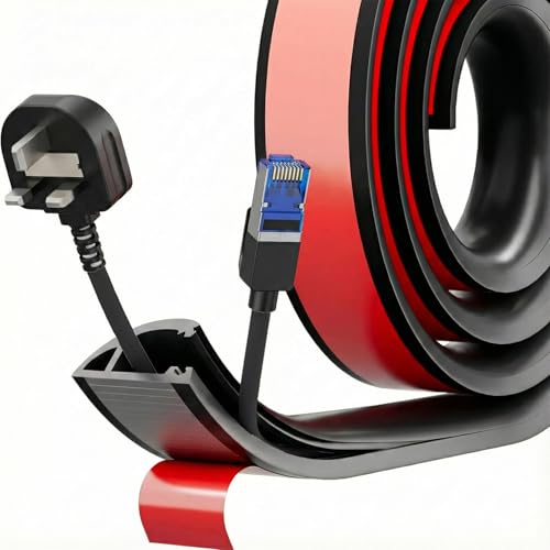 Cable Trunking for Floor - 35x15mm Black Flexible Cable Conduit Trunking for 2-3 Cords, Self-Adhesive Wire Hider Side Opening D-shape Wire Covers TV Cable Raceway, 2m