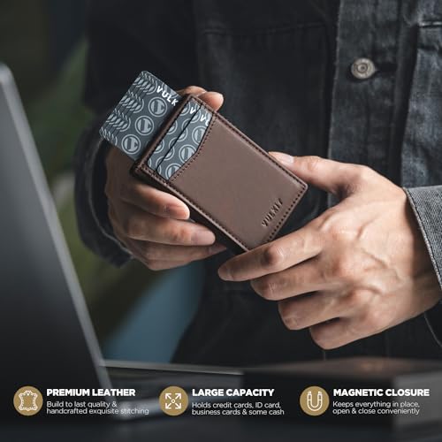 Image of VULKIT Men's Slim Wallets Pop Up Card Holder RFID Blocking Metal Wallet Minimalist Design Holds Up to 11 Cards