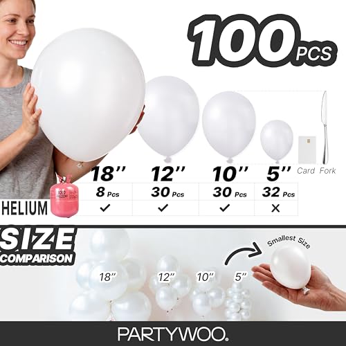Image of PartyWoo Pearl White Balloons 140pcs Different Sizes Pack of 18 12 10 5 Inch Metallic White Latex Balloon Arch Kit Garland for Wedding Graduation Baby Shower Birthday Party Decorations White-Z30