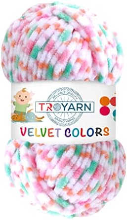 Troyarn Velvet Colors Chenille Baby Blanket Yarn Amigurumi Yarn for Crocheting and Knitting Super Bulky 100 gr (131 yds) (10204)