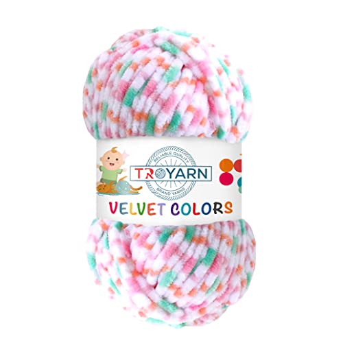 Troyarn Velvet Colors Chenille Baby Blanket Yarn Amigurumi Yarn For Crocheting And Knitting Super Bulky 100 Gr (131 Yds) (10204) #TOP2