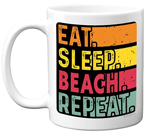 Birthday Mug Gifts for Men Women Him Her - Eat, Sleep, Beach, Repeat - Funny Happy Birthday Present Gift for Seaside Coast Lovers, 11oz Ceramic Dishwasher Safe Premium Mugs
