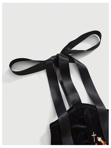 SHENHE Women's Plus Size Y2k Gothic Velvet Corset Bustier Embroidered Tie Shoulder Crop Cami Tank3