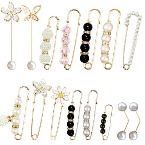 Image of 15PCS Pearl Brooch Safety Pins, Pant Waist Tightener Sharp Pins for Sweater Shawl Collar Dress Cardigan Shirt Jeans Clothes Accessories Decoration for Women