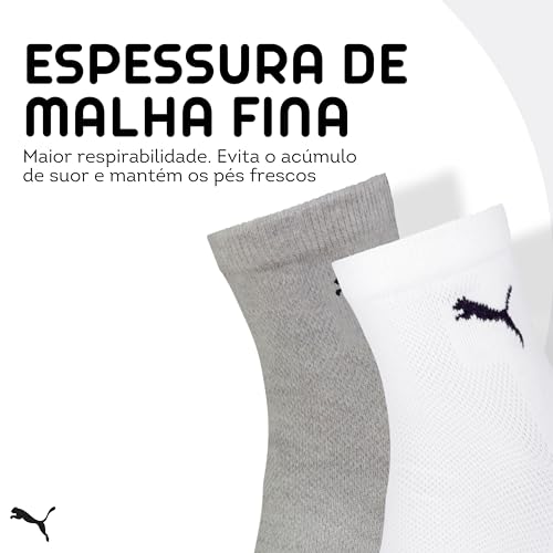 Meia Cano Médio Meia Puma Tecido Respirável Feminina Adulto - Kit com 6 Pares, 2 Branco - 2 Cinza -