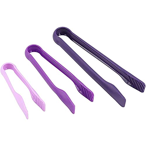 Image of YANCI 3 Pcs Reusable Plastic Kitchen Serving Tongs, Non-Slip Bread Clip for Cooking, Salad Tongs, Colorful Tongs, Catering and Everyday Use (Purple)