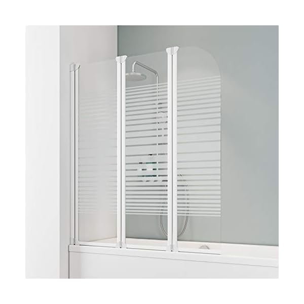Schulte Badewannenfaltwand Komfort, 125 x 140 cm, 3 mm Sicherheitsglas (ESG) Dekor Querstreifen, Alpinweiß, Duschabtrennung für Badewanne, Duschwand mit Teilrahmung EP1654 04 72