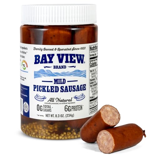 Bay View All Natural Pickled Sausage, No Artificial Ingredients, Nitrates or Nitrites, MSG and Gluten Free, Minimally Processed (8.3 Ounce, Mild)