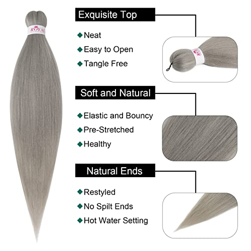 Grey Braiding Hair Pre Stretched 26 Inches Ombre Braiding Hair 8 Packs Knotless Easy Braids Professional Synthetic Yaki Texture Soft Crochet Hair Extensions For Braiding (26Inch Silver) #TOP3