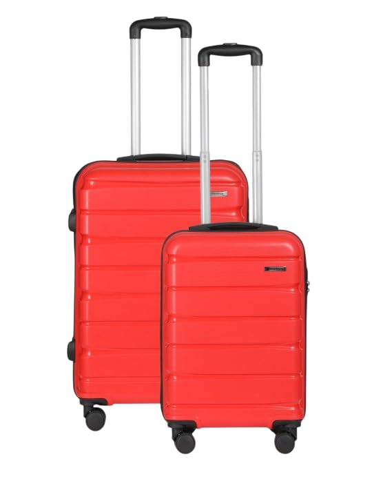 Image of Teakwood Small-Medium Cabin Size 8 Wheels Trolley Bag, Hard Cabin with Zipper Closure, Adjustable Push Button & Cross Side Strap, TSA Lock System 360 Degree (Set of 2, Red)