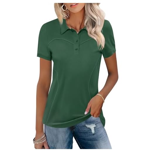 TFSDOD Polo de golf décontracté à manches courtes pour femme avec col et évacuation de l'humidité 3 boutons, vert militaire, Taille L