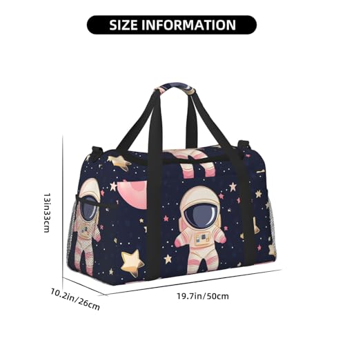 Cartoon Astronaut Duffle Bag for Travel Space Planet Sports Gym Tote Carry On Bag Large Shoulder Weekend Overnight for Workout4