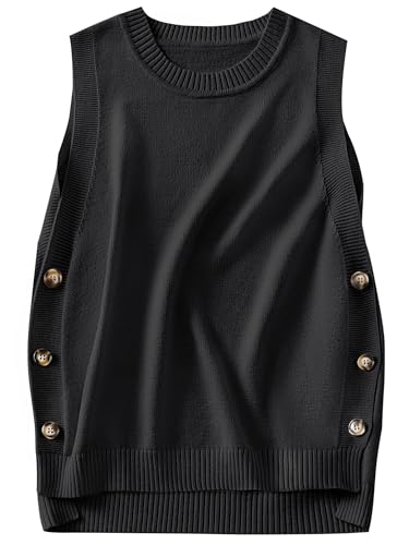 ANRABESS Womens Sweater Vest Summer Sleeveless Crewneck Ribbed Knit Side Button Loose Pullover Tank Tops 2025 Fall Outfits