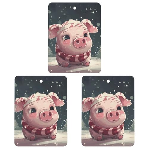 3PCS Christmas Tree Piggy Car Air Freshener Hanging Scented Cards Cute White Car Fresheners Long Lasting New Cars Scents for Women Men Natural Air Freshener with Lanyard Automotive Freshies
