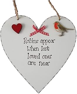 Robins appear when lost loved ones are near wooden heart sign Little robin bird 15cm heart
