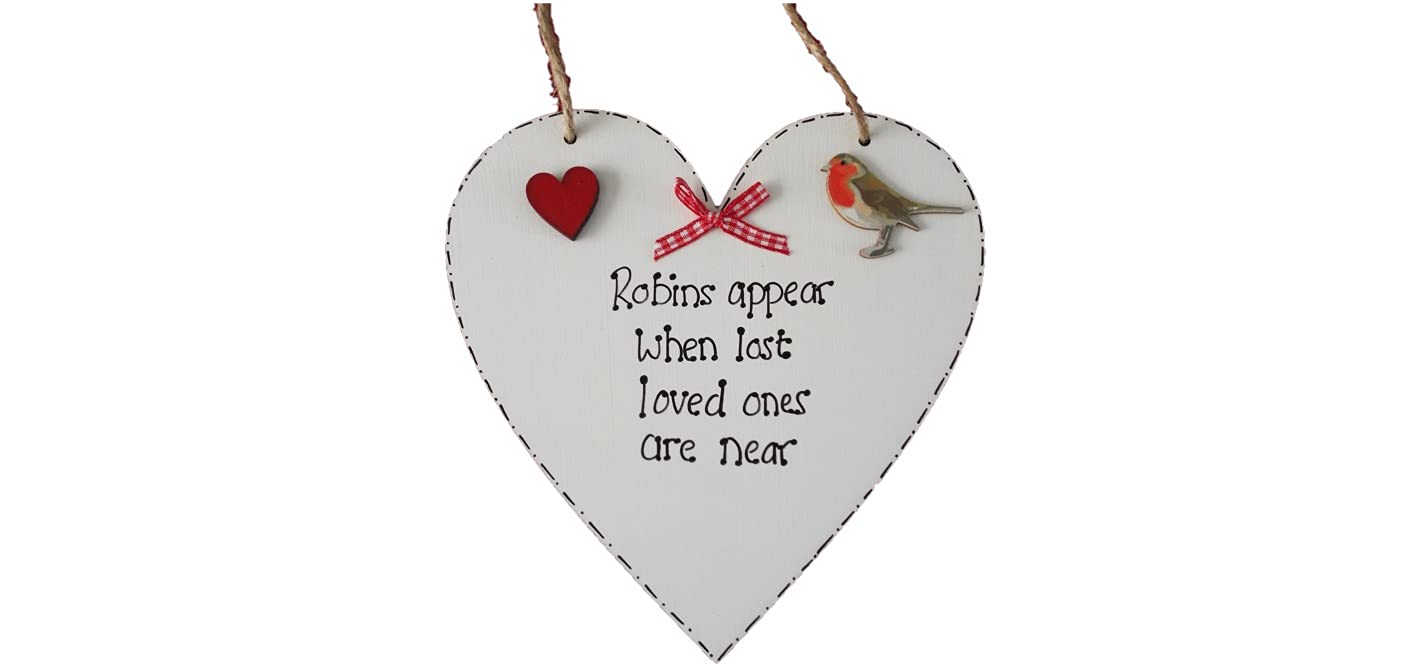 Robins appear when lost loved ones are near wooden heart sign Little robin bird 15cm heart
