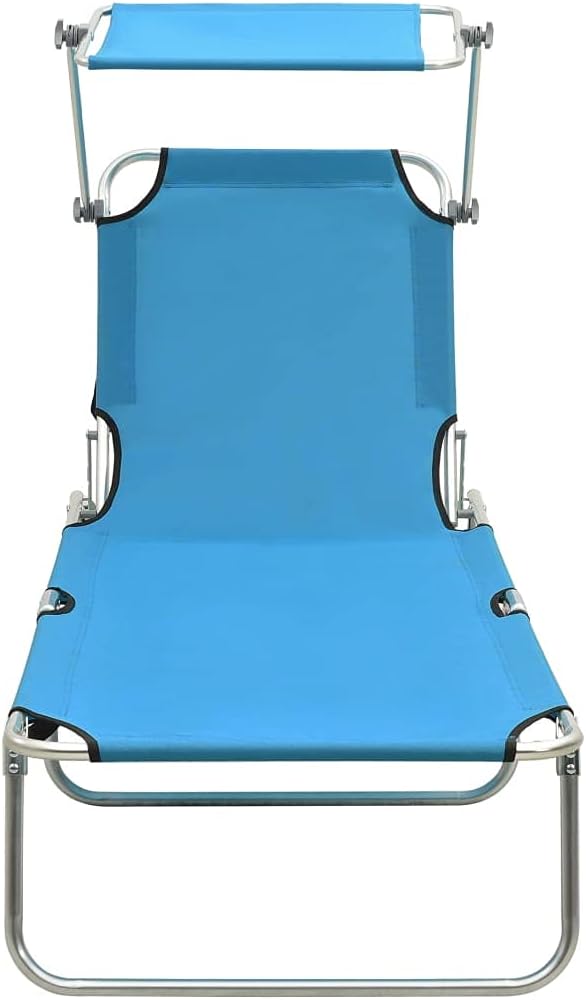 Foldable Sunlounger, Pool Lounge Chair, Outdoor Chaise Lounge Chair, Patio Reclining, for Easy Storage and Transport, with Canopy Blue Aluminum