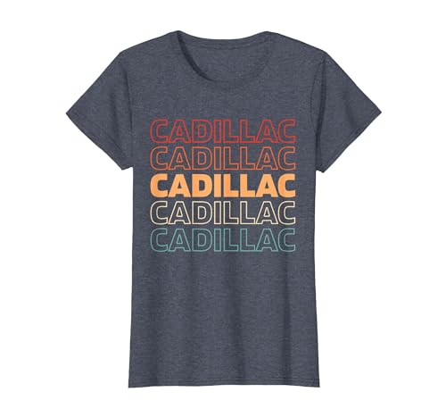Retro Us American City USA - Vintage Michigan Cadillac T-Shirt, Women, Heather Blue, Large