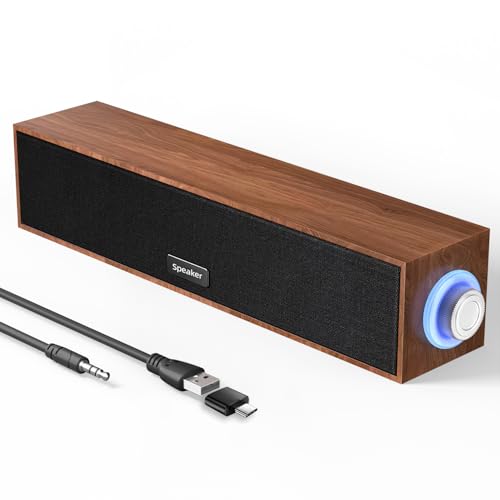 Uakinat Computer Speakers,Wooden Multimedia Digital Speaker,USB Powered 3.5mm AUX PC Speakers,Surround Sound Portable Computer Sound Bar Speaker for Desktop Laptop (Brown)
