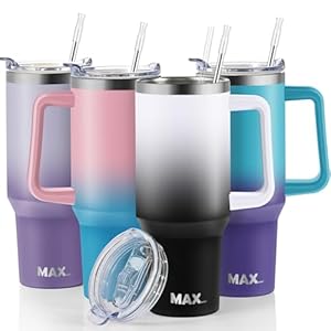 MaxBase 40 oz Tumbler with Handle and Straw Lid, Insulated Reusable Stainless Steel Travel Mug Keeps Drinks Cold up to 34 Hours, 100% Leakproof Bottle for Water, Iced Tea or Coffee, Smoothie and More