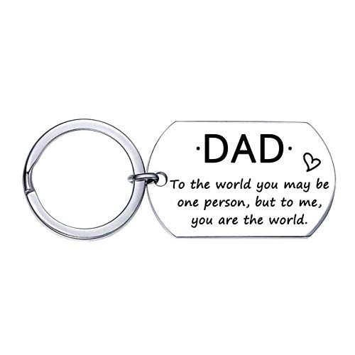 XGAKWD Father Dad Papa Gifts from Daughter Son for Birthday Father's Day Christmas, Dad to The World You May Be One Person But to Me You are The World Stainless Steel Keychain