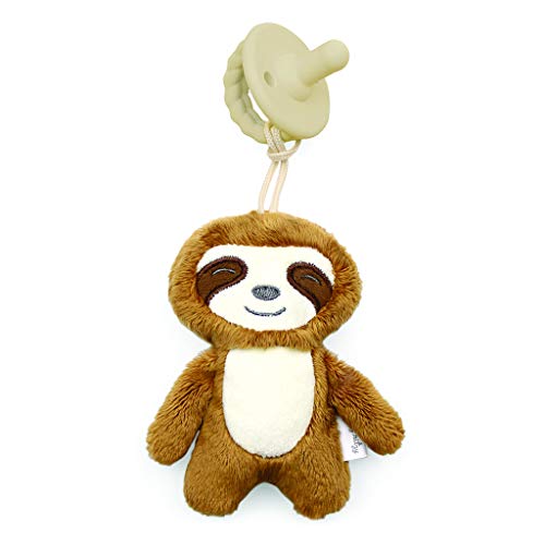 Image of Itzy Ritzy Pacifier & Lovey Set - Includes Silicone Pacifier with Stuffed Animal Lovey - Detachable Plush Sloth Binky Holder & Coordinating Toast Silicone Binky, Ideal for Ages 0 Months & Up