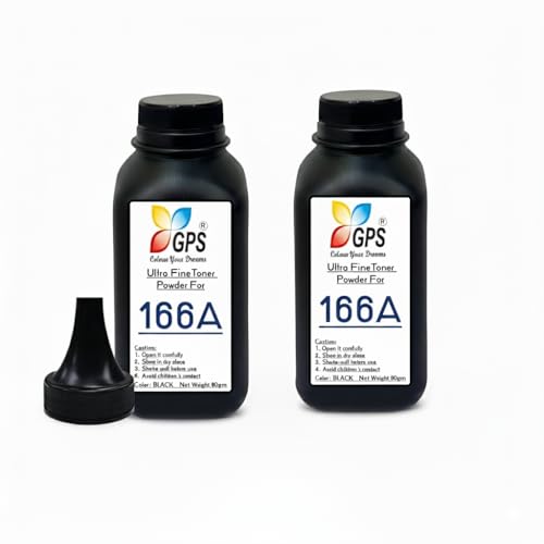 Image of GPS Colour Your Dreams 166A Toner Powder Refill | Ultra Fine Black Toner for HP W1660A Laser Printer Cartridge | Compatible with HP 1008a, 1008w, 1188a, 1188w, 1188fnw Printers (80g) (166A Bottle - 2)
