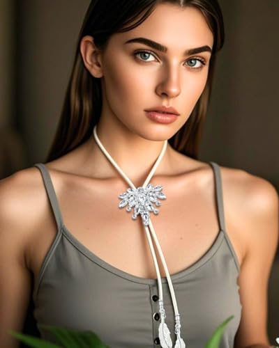 Image of PEARLY JUN Bolo Tie for Men Women Rhinestone Bling Western Cowboy Brown Leather Country Style String Wear Shirt Vest