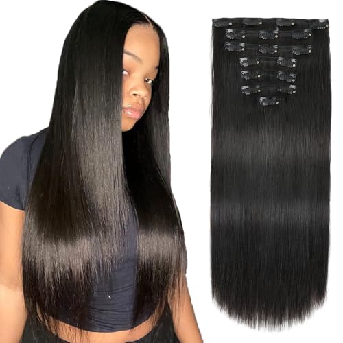 ABH AMAZINGBEAUTY HAIR 18 Inch Clip in Hair Extensions Human Hair for Black Women Silky Straight Human Hair Clip in Extensions Virgin Hair Natural Black Double Weft 7Pcs 120G