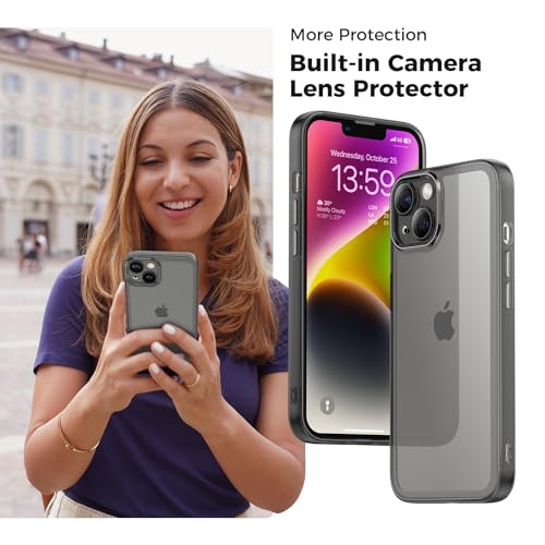 YATWIN Colored Clear Case for iPhone 13 with Matte Border, Built-in Camera Lens Protector, Non-Yellowing, Shockproof, Armour Phone Cover for Apple iPhone 13 5G - Black YATWIN Colored Clear Case for iPhone 13 with Matte Border, Built-in Camera Lens Protector, Non-Yellowing, Shockproof, Armour Phone Cover for Apple iPhone 13 5G - Black