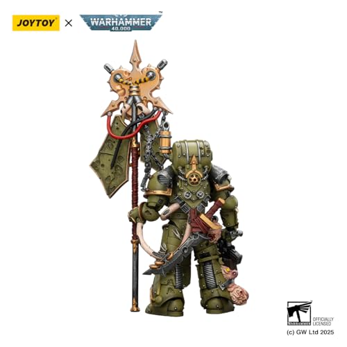 Image of JOYTOY Death Guard Warhammer 40k 1 /18 Action Figure Death Guard Plague Marine Icon Bearer with Boltgun and Plague Knife Collectible Gifts,Toys for Kids 15+ and Adults 4.8-inch