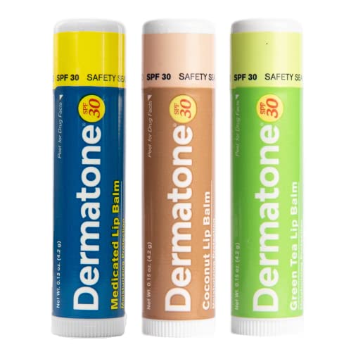 Dermatone Original Medicated Lip Balm | Soothing & Moisturizing | Cocoa Butter, Aloe, Vitamin E | Heal & Repair Dry Chapped Lips | SPF30 | 3-Pack, 0.15oz sticks