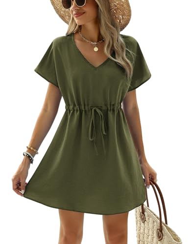 Ekouaer Women's Cover Up Short Sleeve Beachwear Coverups Loose V-Neck Bikini Beach Tunic Top